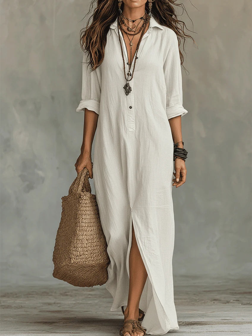 Solina | Vestido Largo Negro con Botones