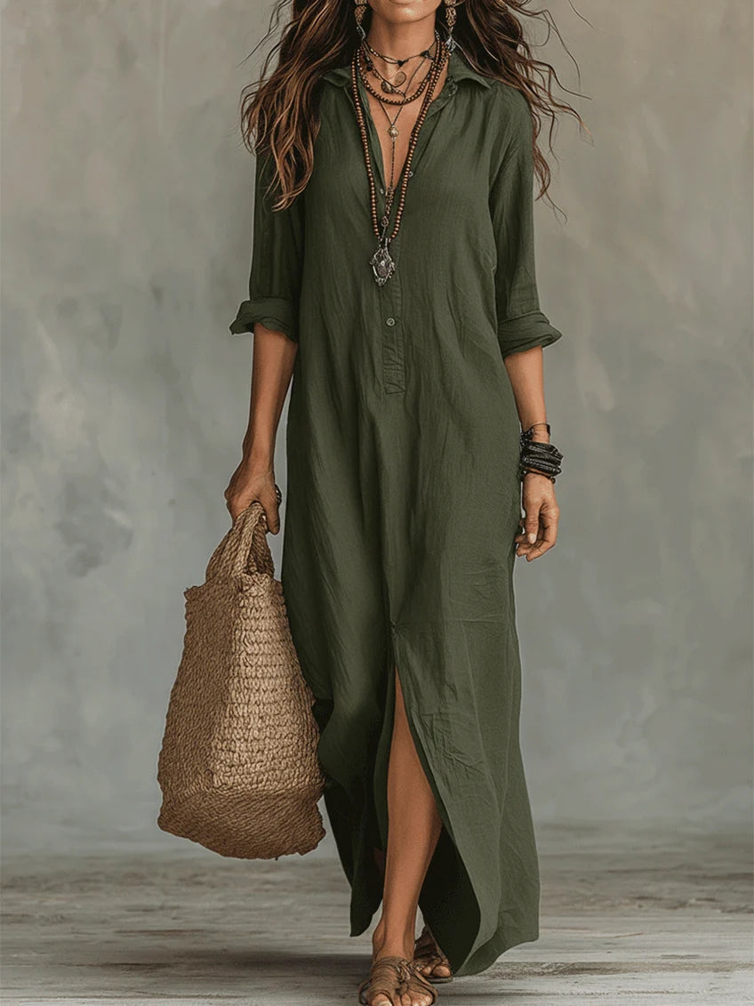 Solina | Vestido Largo Negro con Botones