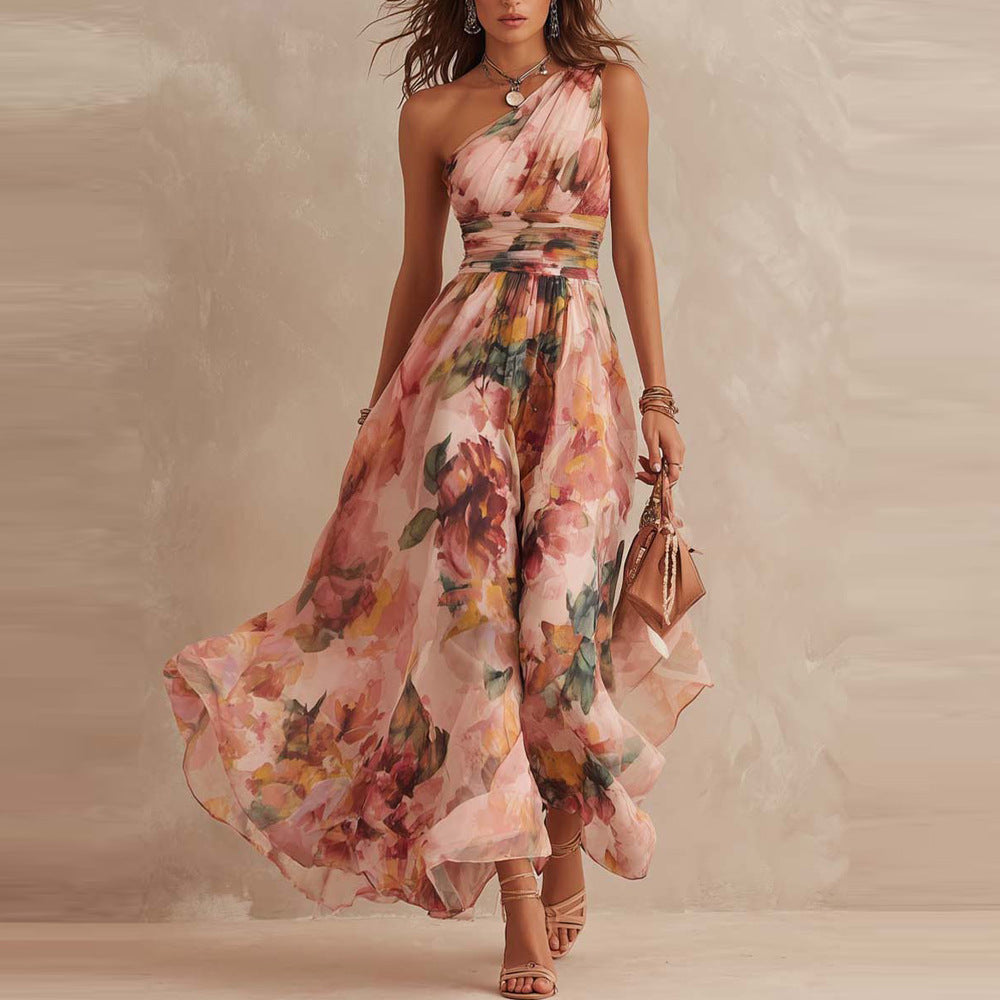 Amara | Vestido Largo Un Hombro Floral