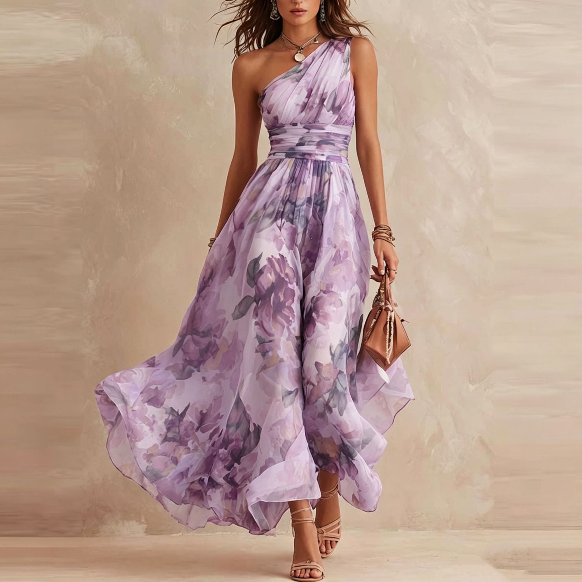 Amara | Vestido Largo Un Hombro Floral