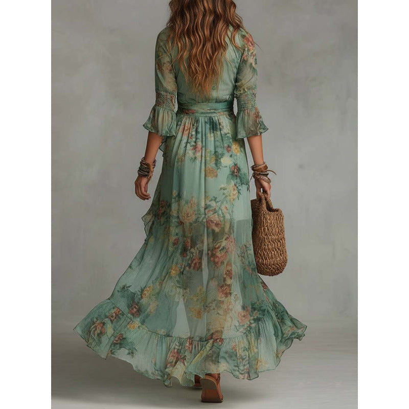 Celeste | Vestido Cruzado Floral con Volantes
