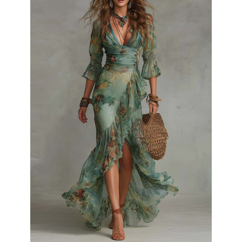 Celeste | Vestido Cruzado Floral con Volantes