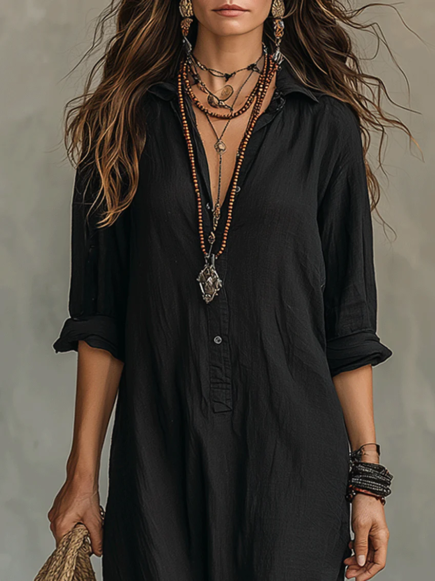 Solina | Vestido Largo Negro con Botones