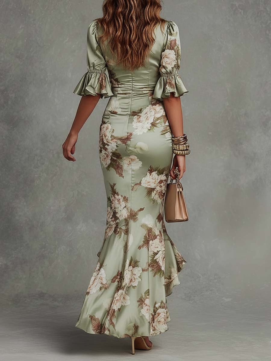 Sabina | Vestido de Satén Mangas Campana