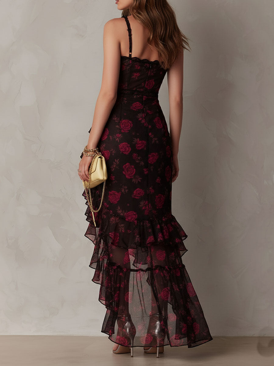 Lena | Vestido Floral Fruncido con Volante