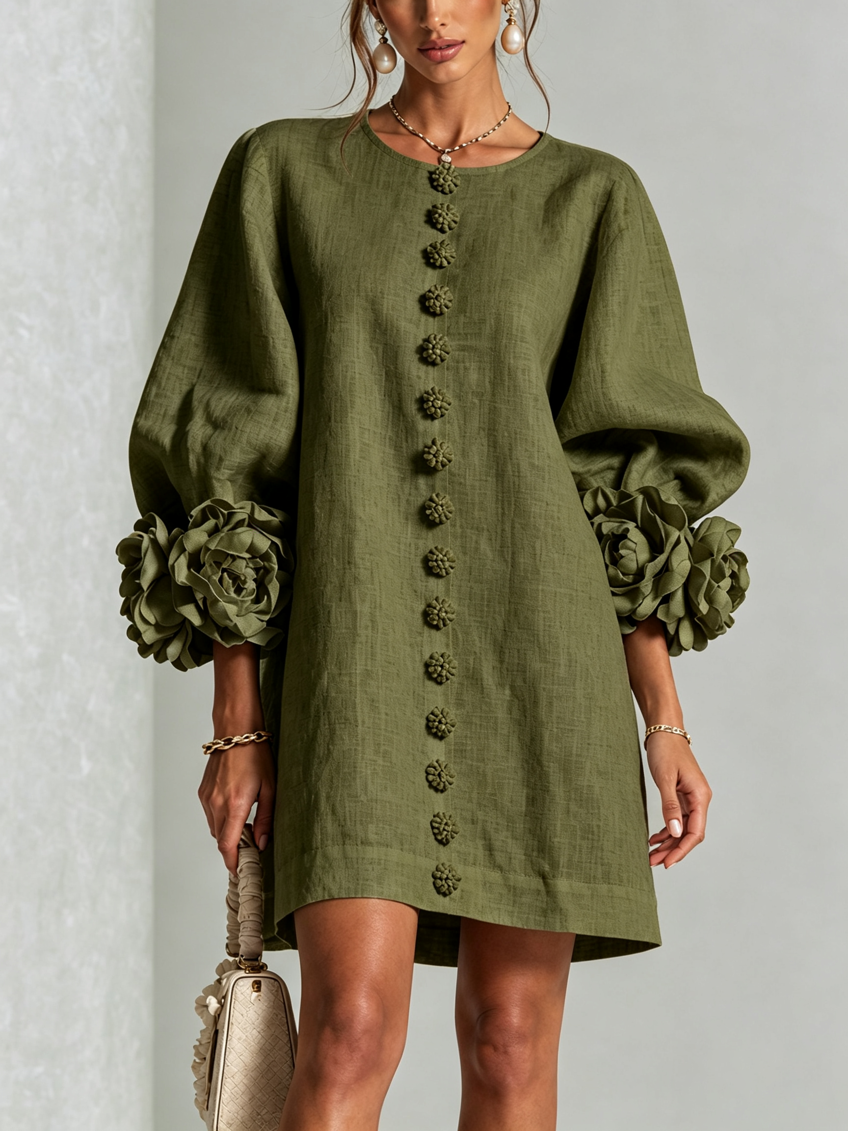 Aurora | Minivestido Pétalo Verde Oliva