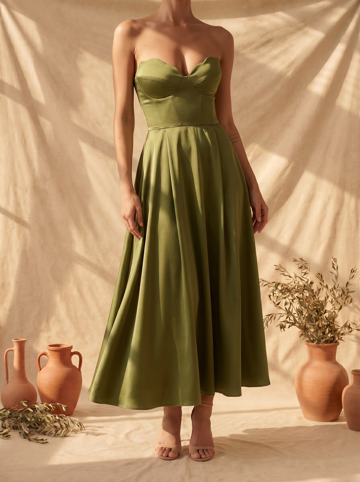 Liora | Vestido Midi Palabra de Honor