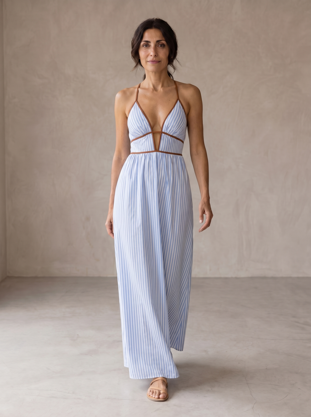 Laurina | Vestido Largo Rayas Escote Cut-Out