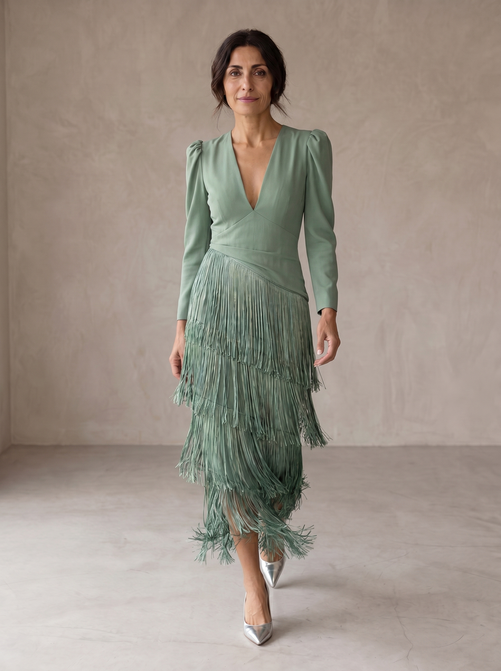 Chiara | Vestido Elegante Mangas de Flecos